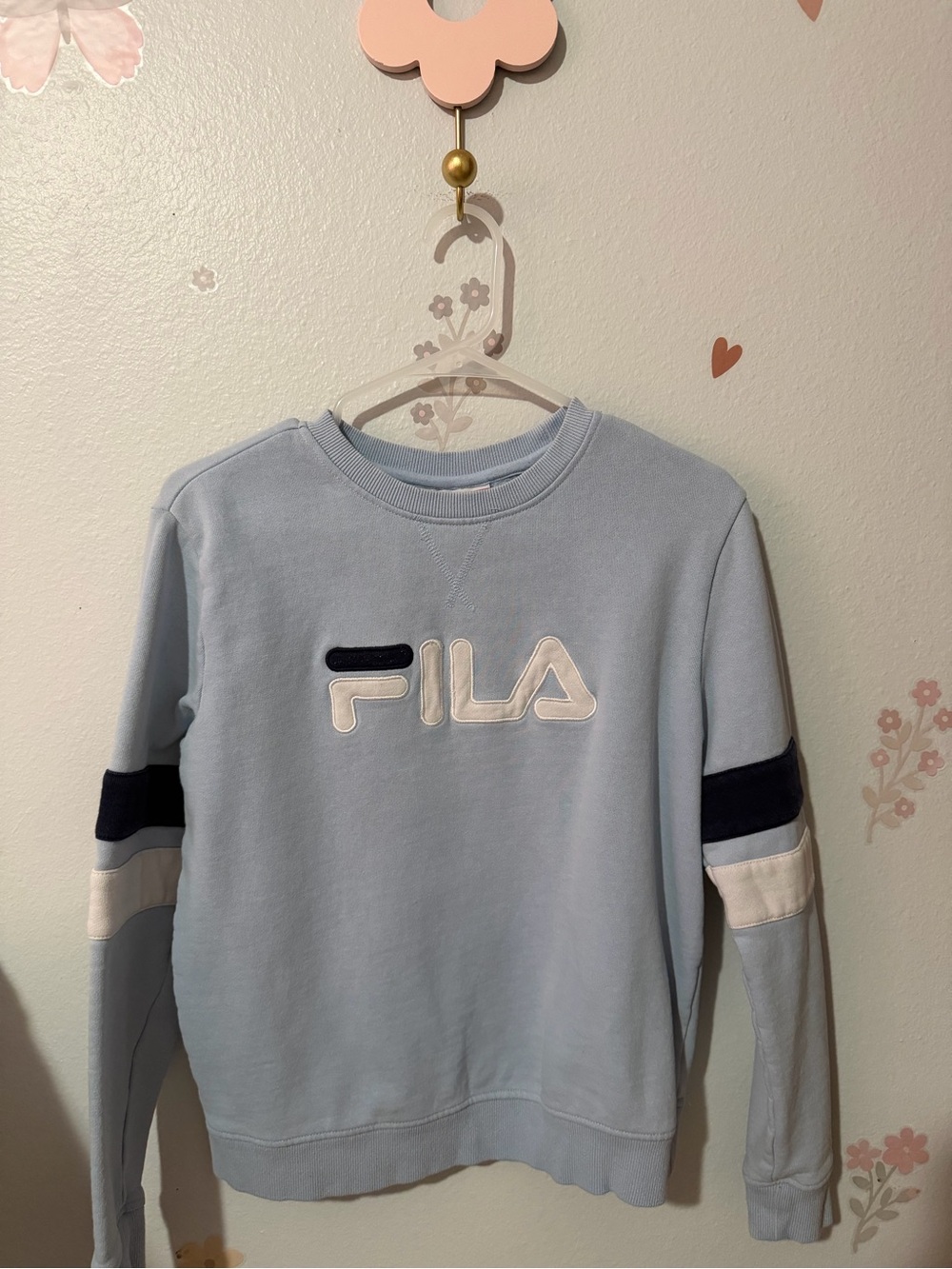 FILA Light Blue Crewneck Sweatshirt with Red & Navy Logo